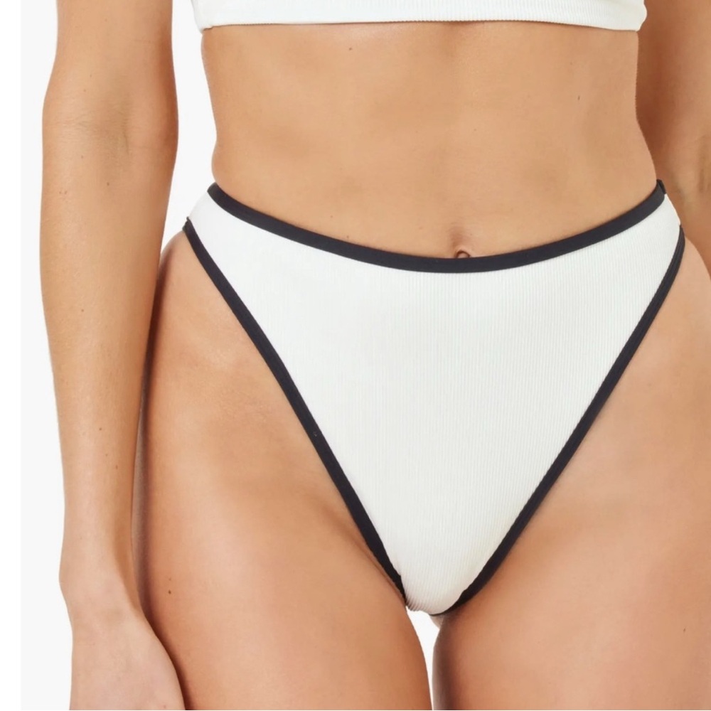 L* Space White Bikini Bottom with Black Trim